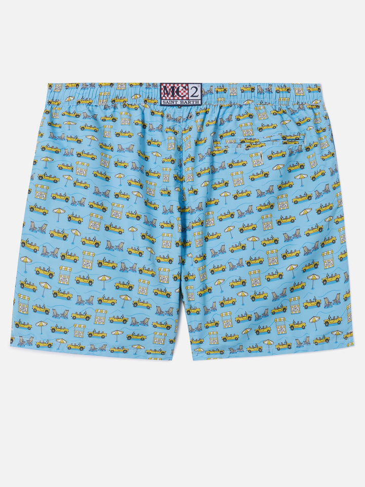 Light blue Lighting Micro swim shorts with road to Formentera all-over print