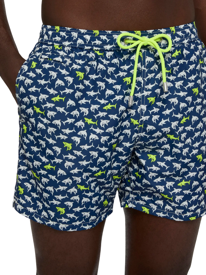 Lightweight fabric swim shorts Lighting with shark print