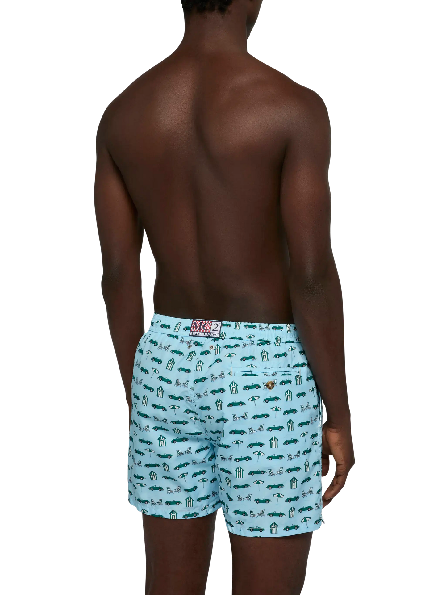 Badeshorts aus leichtem Stoff „Lighting“ mit Autos- und Strand-Cabana-Print