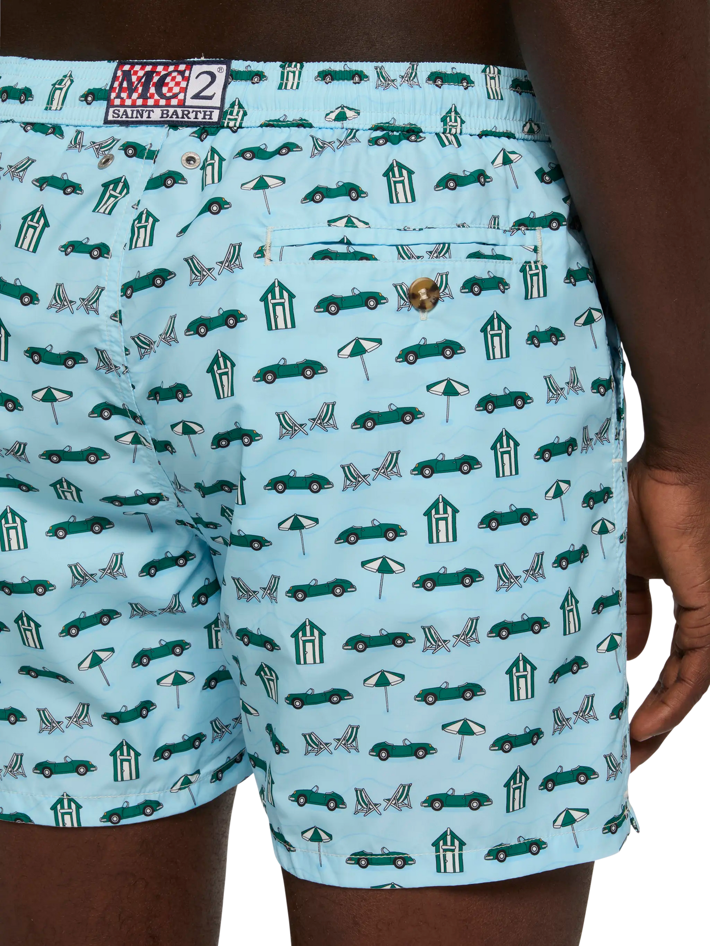 Badeshorts aus leichtem Stoff „Lighting“ mit Autos- und Strand-Cabana-Print
