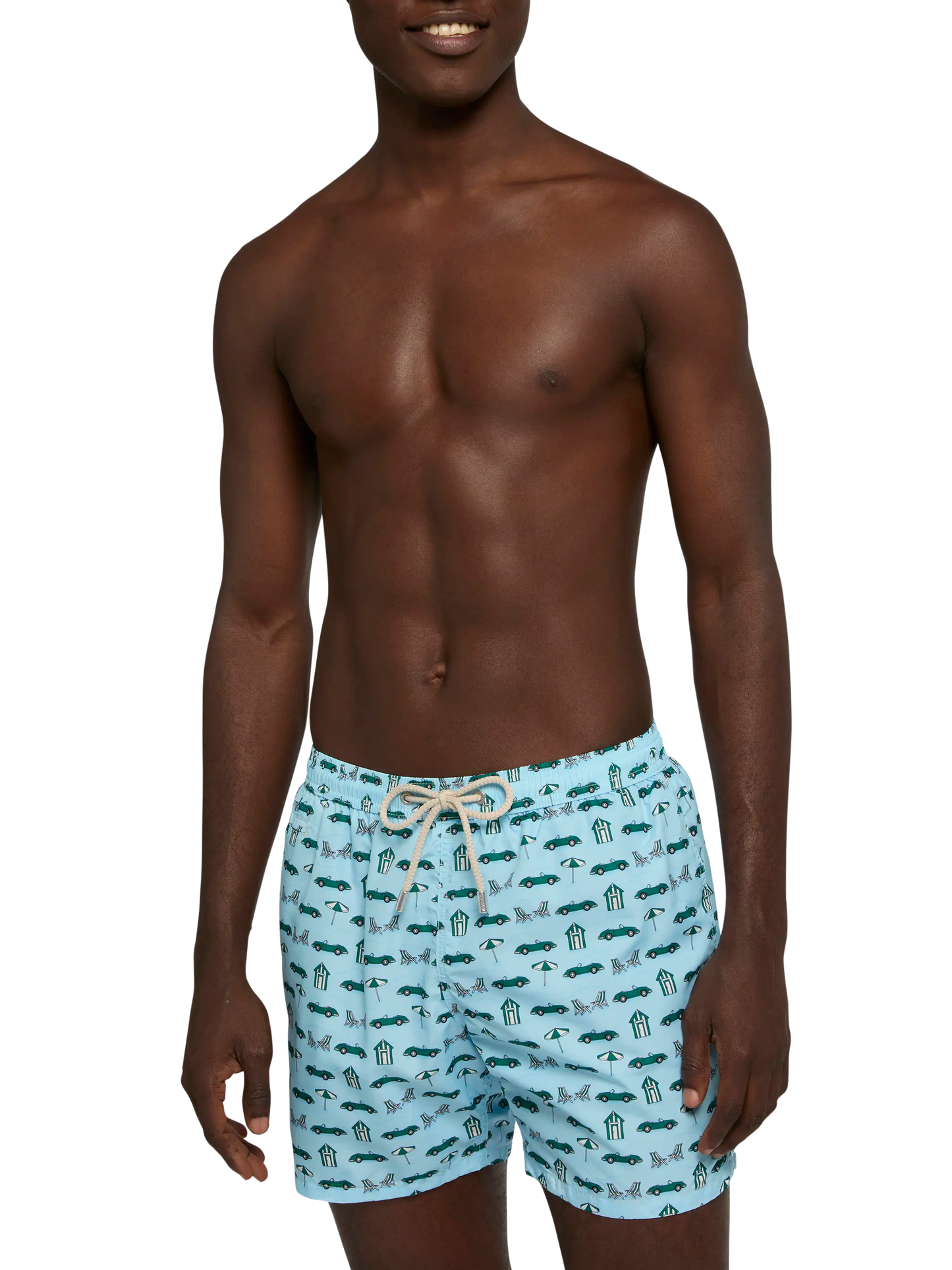 Badeshorts aus leichtem Stoff „Lighting“ mit Autos- und Strand-Cabana-Print
