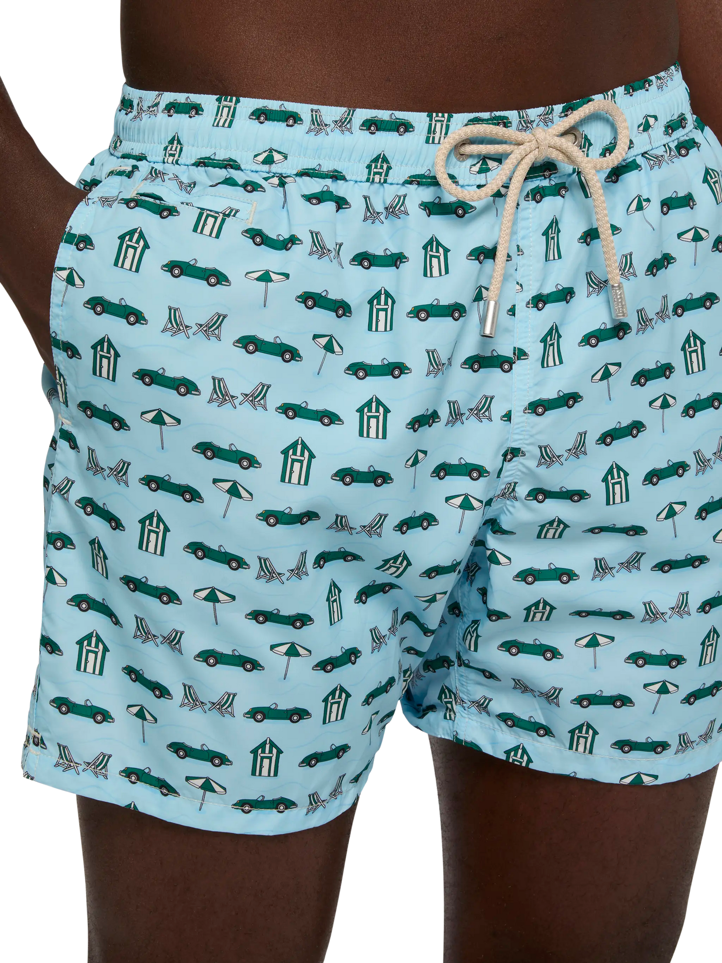 Badeshorts aus leichtem Stoff „Lighting“ mit Autos- und Strand-Cabana-Print