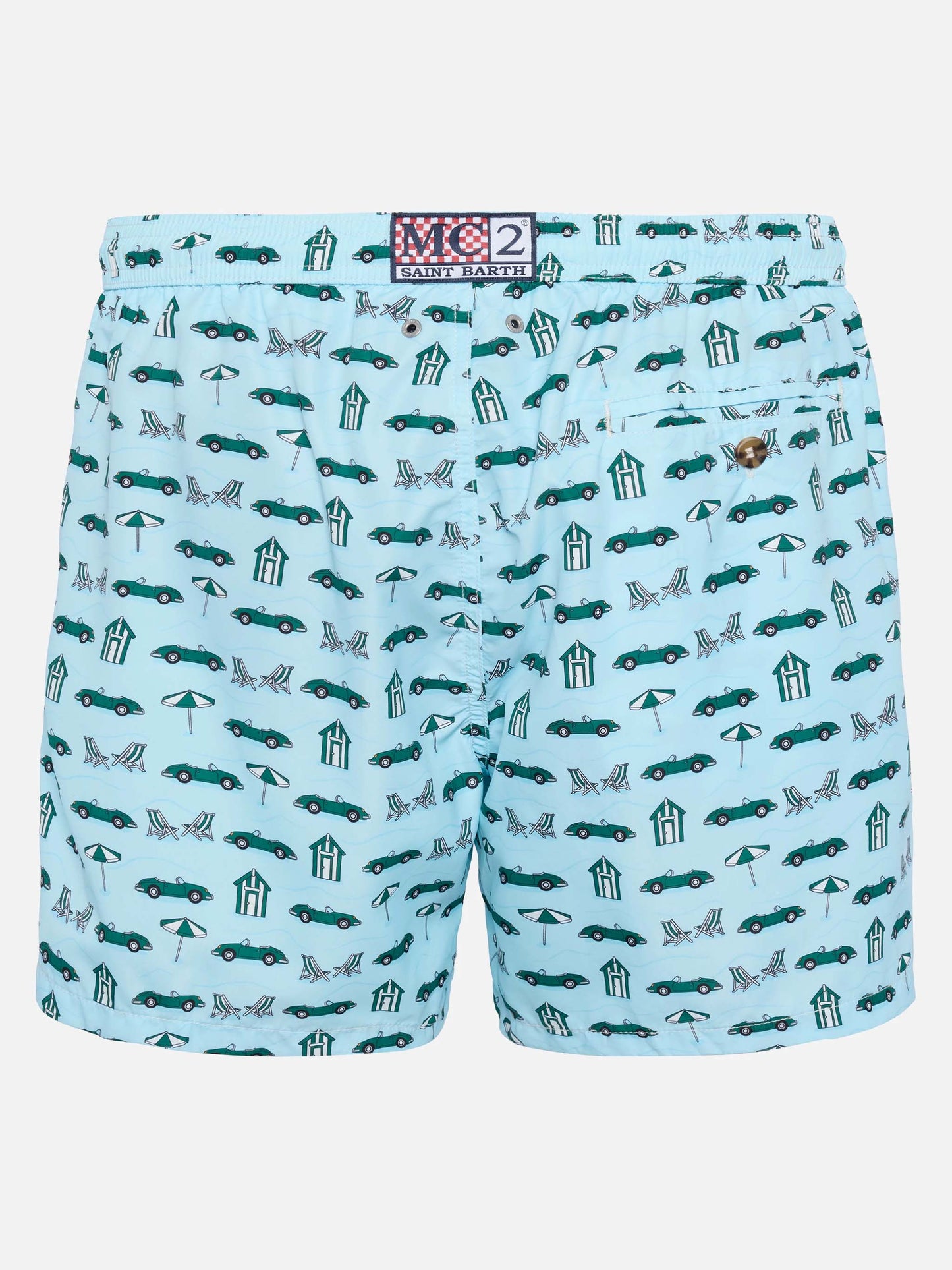 Badeshorts aus leichtem Stoff „Lighting“ mit Autos- und Strand-Cabana-Print