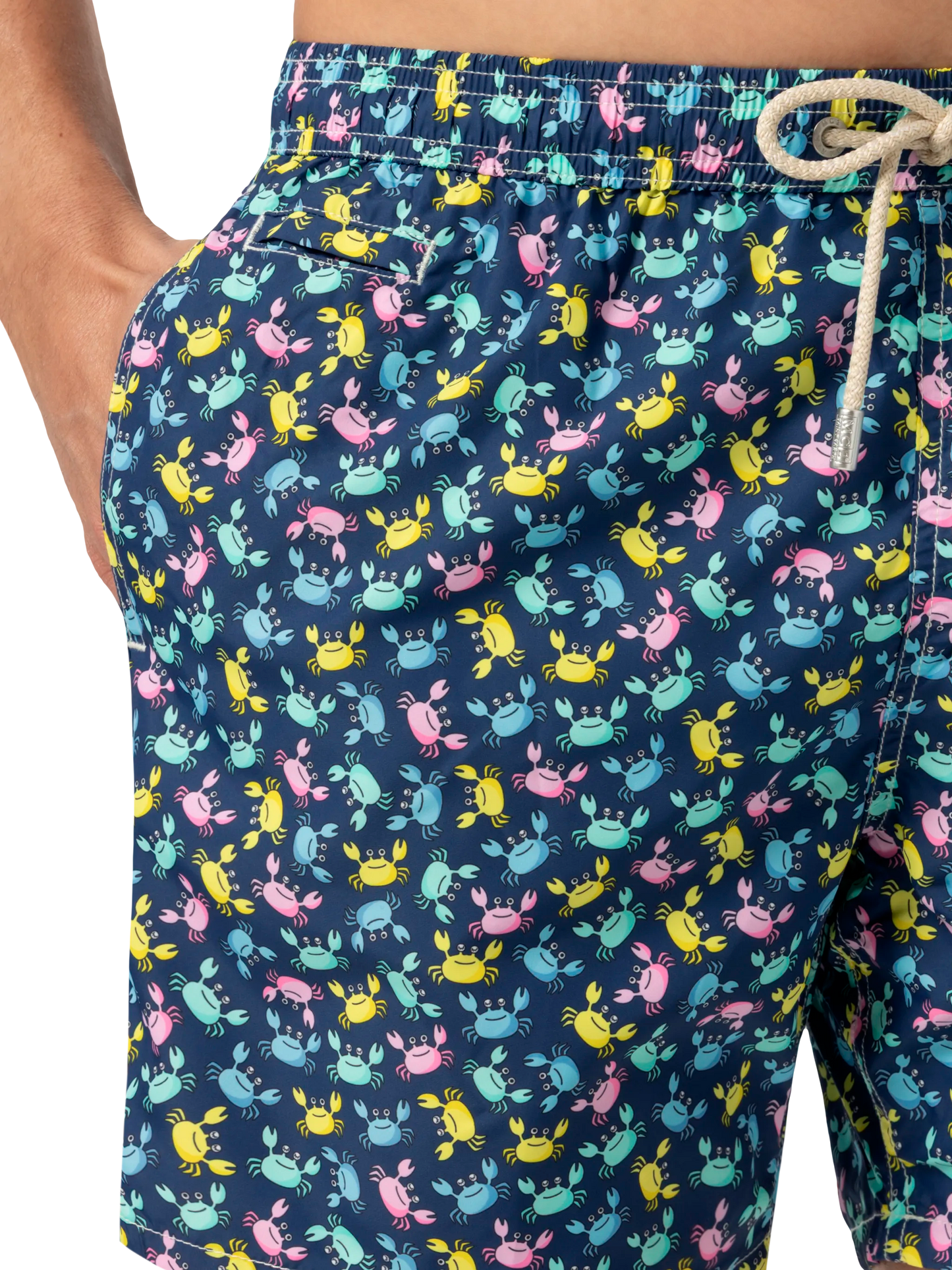 Lightweight fabric swim shorts Lighting with crabs  print