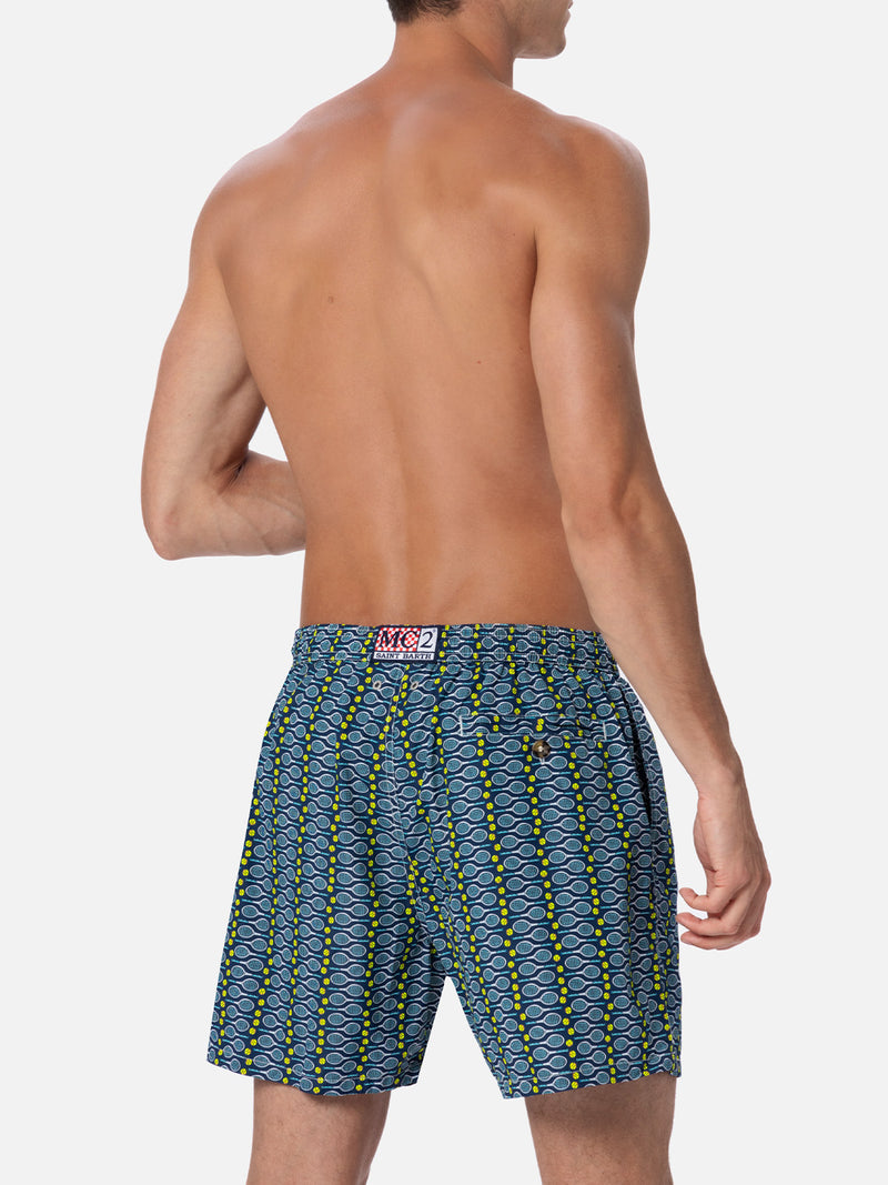 Man lightweight fabric swim-shorts Lighting Micro Fantasy with tennis print