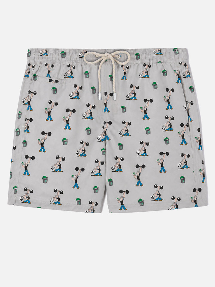 Short de bain Micro Lighting gris clair avec imprimé all-over Popeye | POPEYE SPECIAL EDITION 
