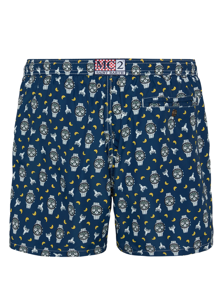 Lightweight fabric swim shorts Lighting with watch and moon print - MC2 Saint Barth