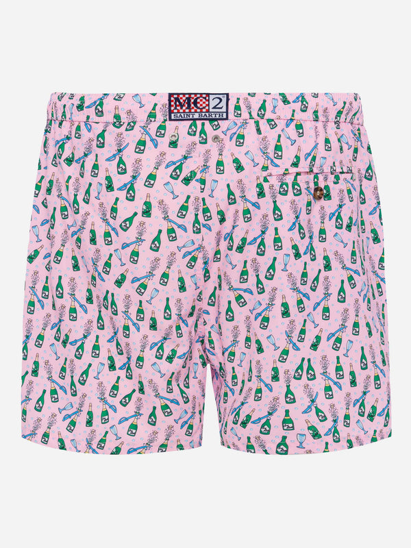 Lightweight fabric swim shorts Lighting with sabrage and bottle print