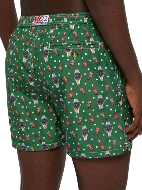 Lightweight fabric swim shorts Lighting with watch and beer print