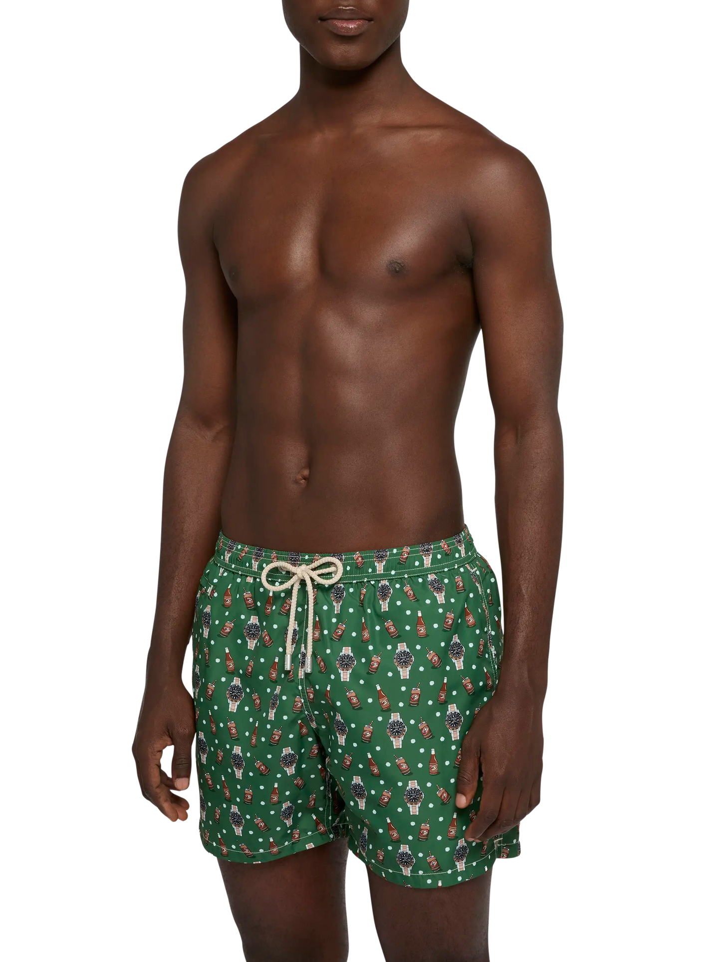 Lightweight fabric swim shorts Lighting with watch and beer print