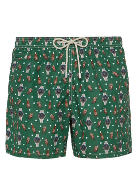 Lightweight fabric swim shorts Lighting with watch and beer print - MC2 Saint Barth