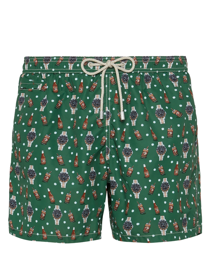 Lightweight fabric swim shorts Lighting with watch and beer print - MC2 Saint Barth