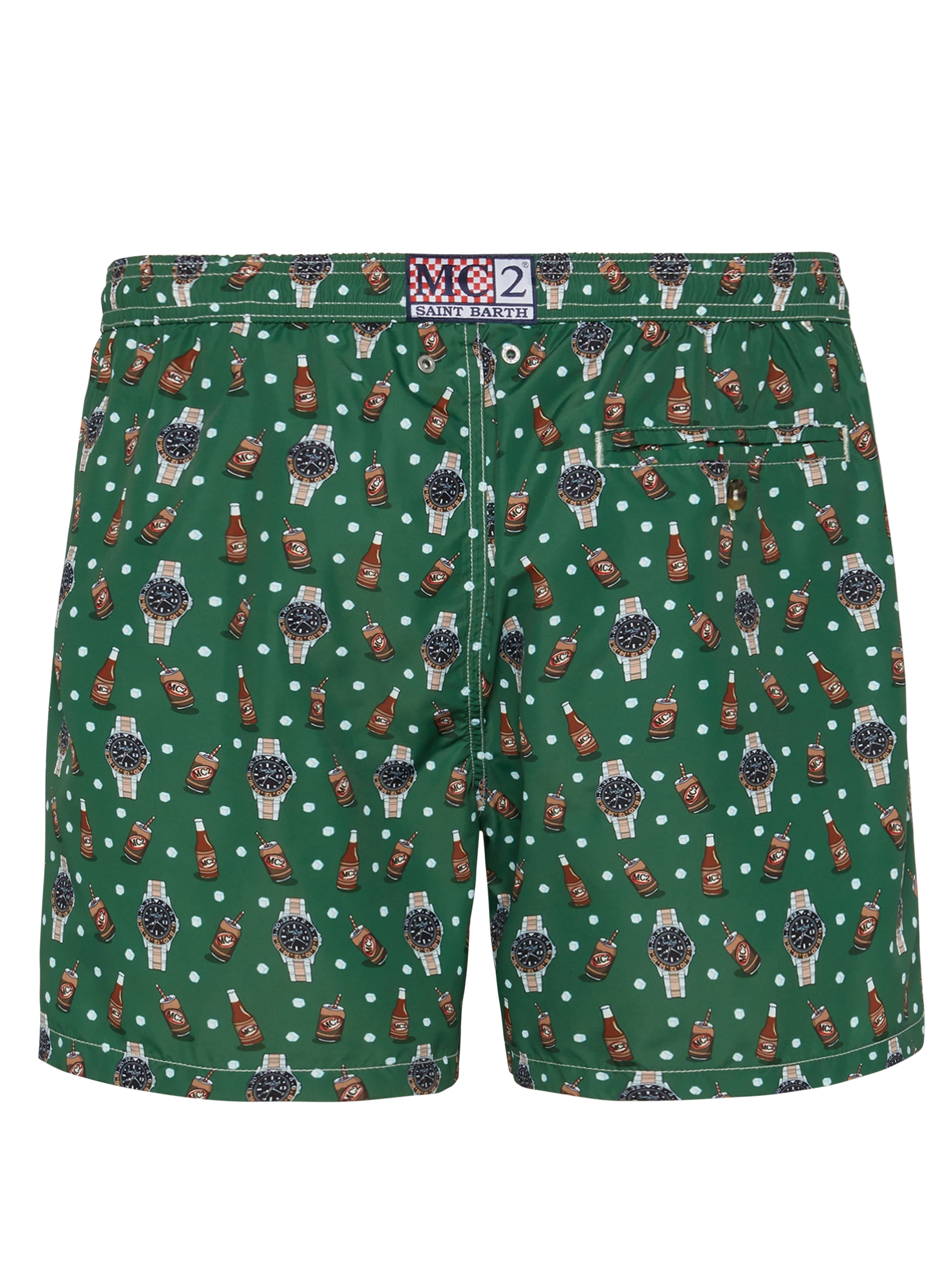 Lightweight fabric swim shorts Lighting with watch and beer print - MC2 Saint Barth