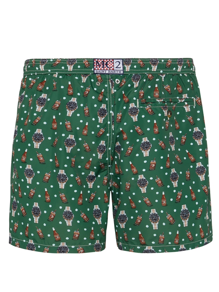 Lightweight fabric swim shorts Lighting with watch and beer print - MC2 Saint Barth