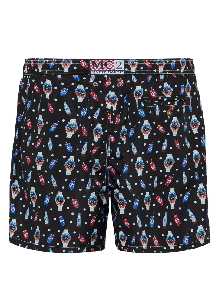 Badeshorts aus leichtem Stoff „Lighting“ mit Uhren-Print