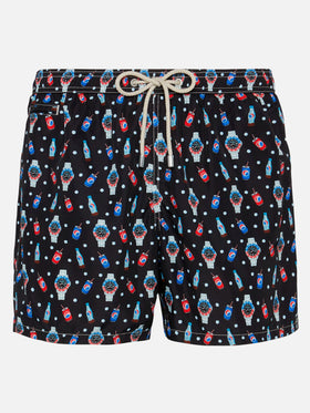 Lightweight fabric swim shorts Lighting with watch print