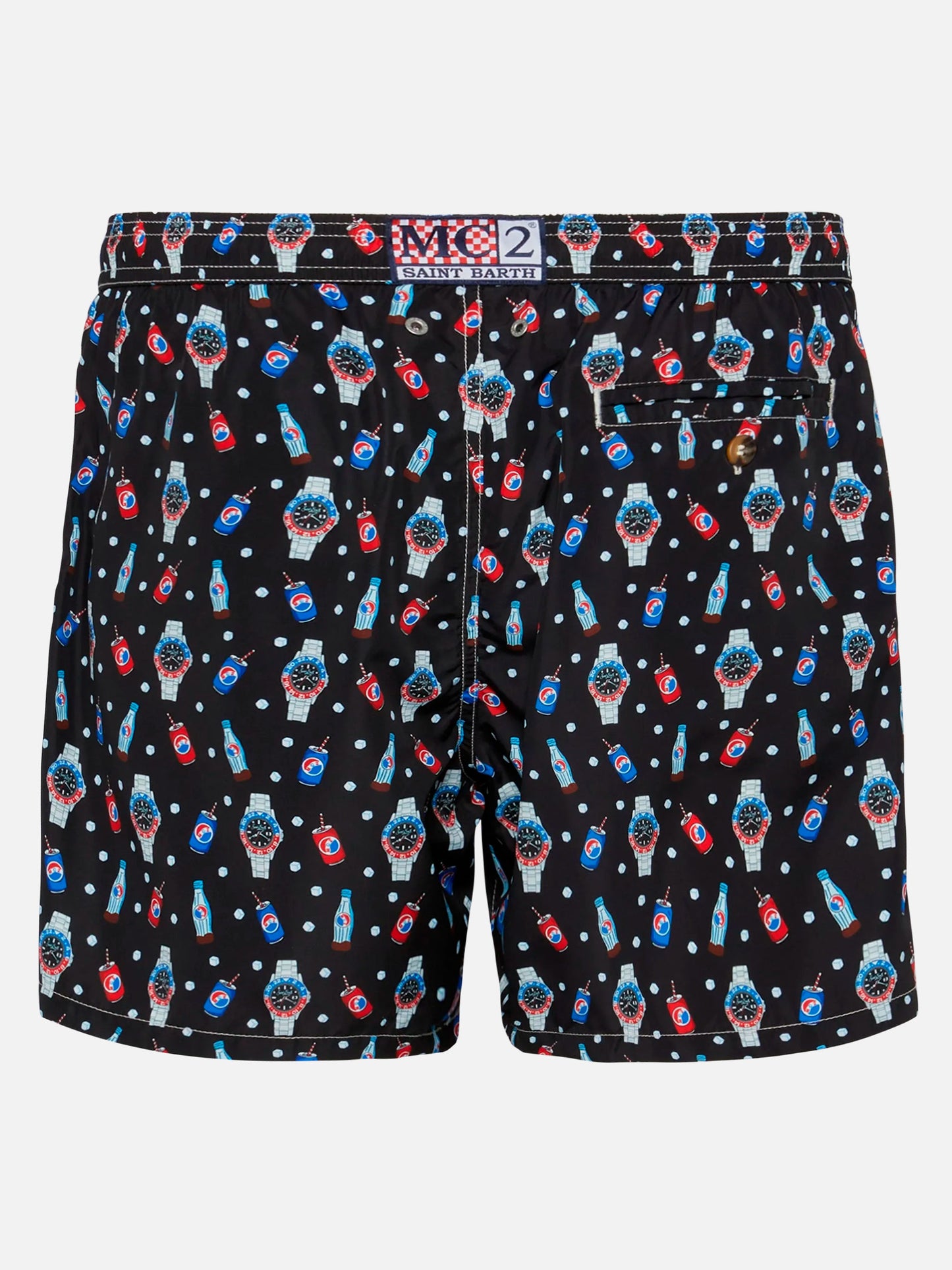 Lightweight fabric swim shorts Lighting with watch print
