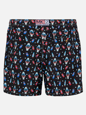 Lightweight fabric swim shorts Lighting with watch print
