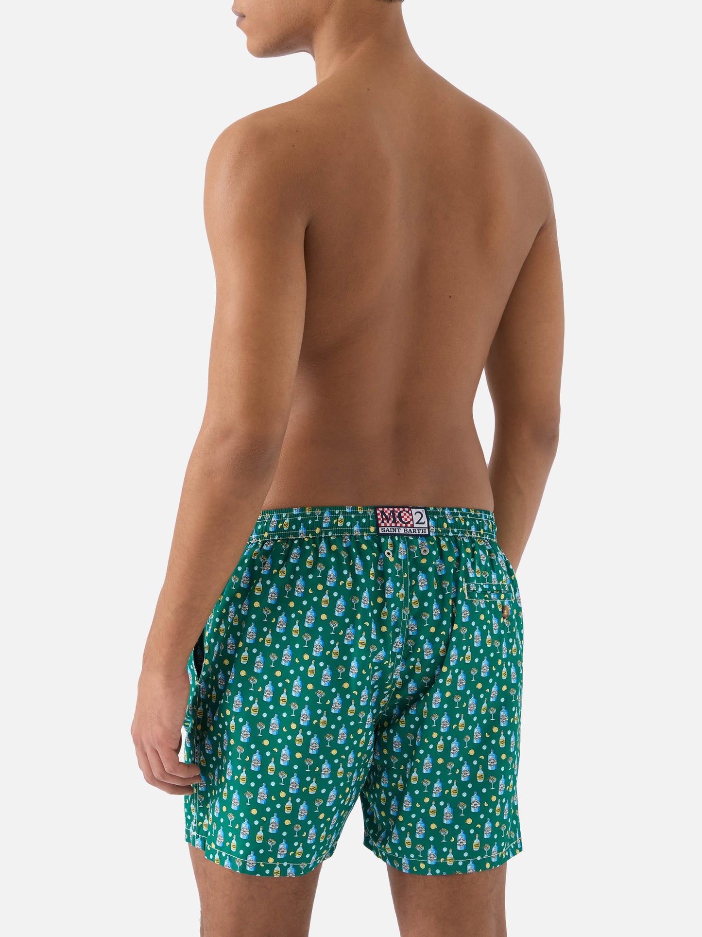 Green Lighting Micro swim shorts with gin and cocktail print