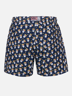 Navy blue Lighting Micro swim shorts with Estathè print | ESTATHE' SPECIAL EDITION