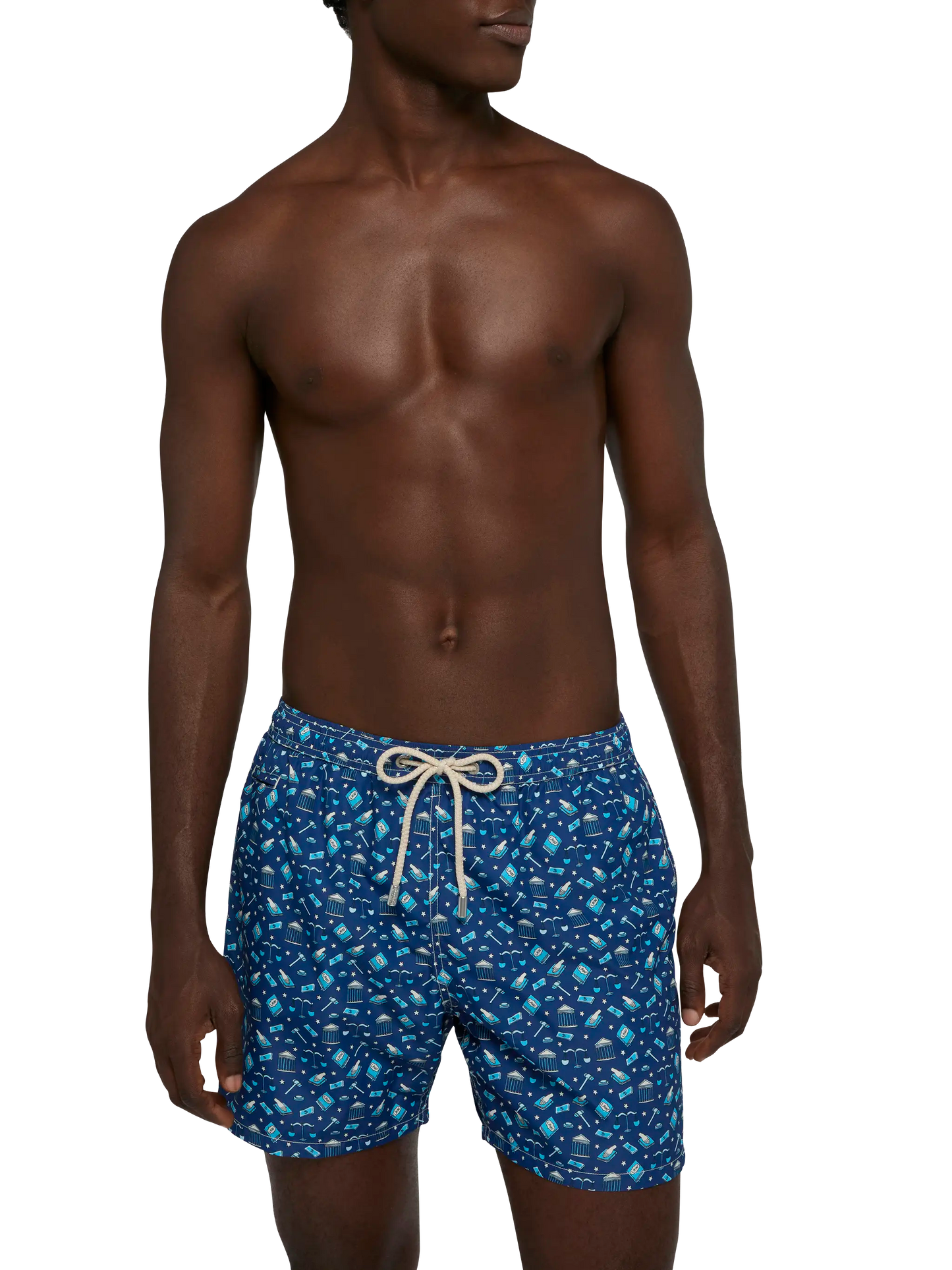 Lightweight fabric swim shorts Lighting with lawyer mood print