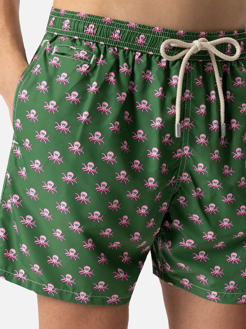 Lightweight fabric swim shorts Lighting with octopus print