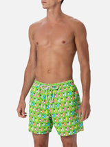 Man lightweight fabric swim-shorts Lighting Micro Fantasy with surfer dogs print