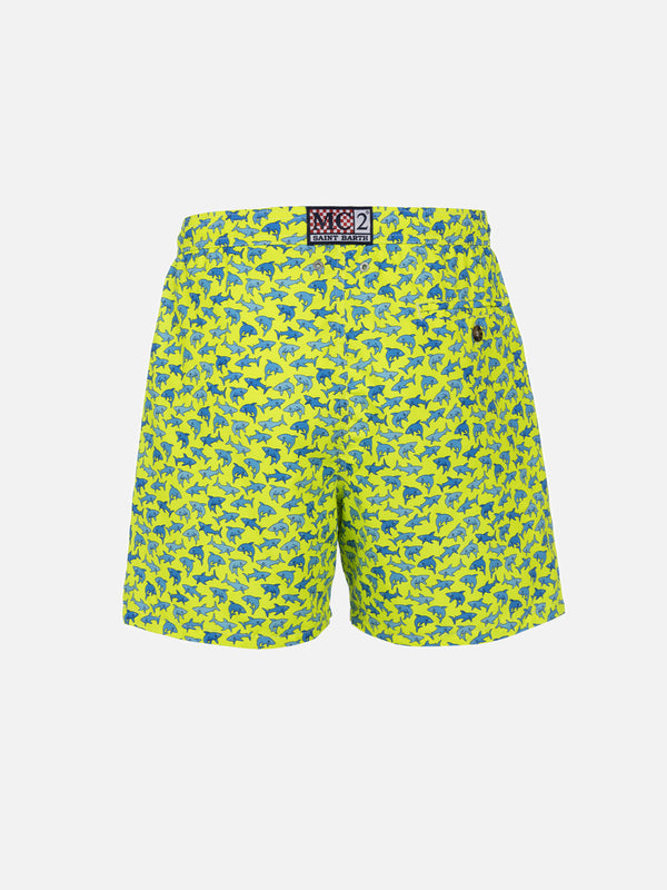 Man lightweight fabric swim-shorts Lighting Micro Fantasy with sharks print