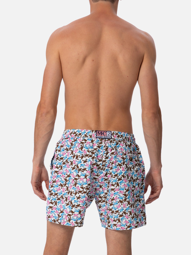 Man lightweight fabric swim-shorts Lighting Micro Fantasy with crabs print