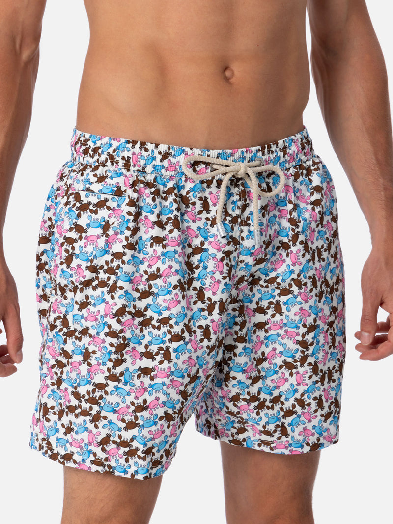 Man lightweight fabric swim-shorts Lighting Micro Fantasy with crabs print