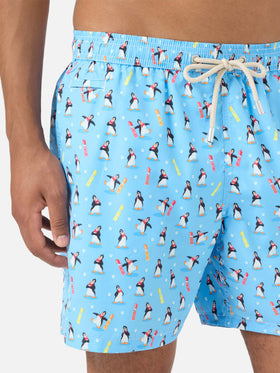 Light blue Lighting Micro swim shorts with polar penguin print | POLARETTI SPECIAL EDITION