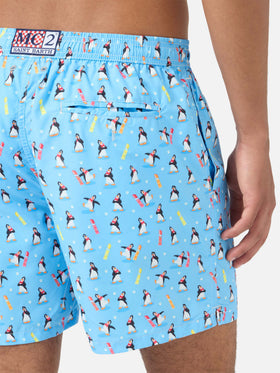Light blue Lighting Micro swim shorts with polar penguin print | POLARETTI SPECIAL EDITION