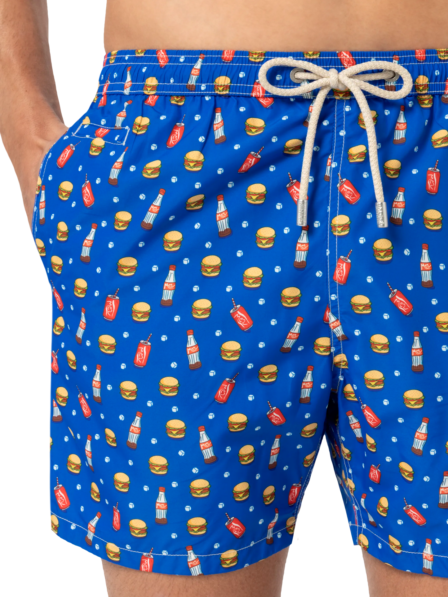 Badeshorts aus leichtem Stoff „Lighting“ mit Fast-Food-Print