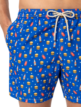 Badeshorts aus leichtem Stoff „Lighting“ mit Fast-Food-Print