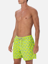 Man lightweight fabric swim-shorts Lighting Micro Fantasy with gym and gin print