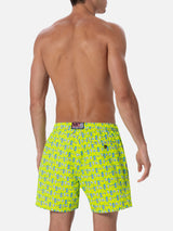 Man lightweight fabric swim-shorts Lighting Micro Fantasy with gym and gin print