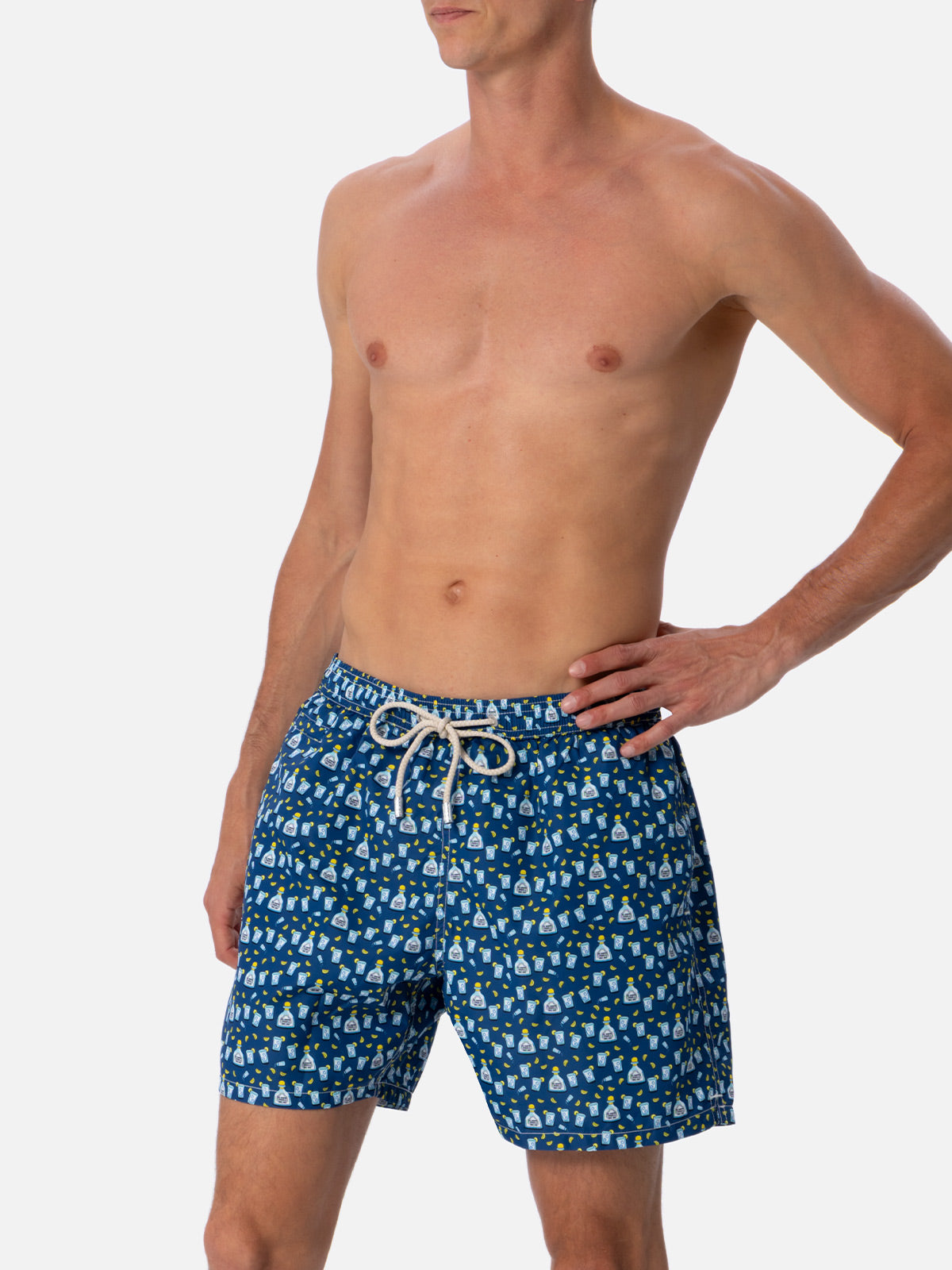 Man lightweight fabric swim-shorts Lighting Micro Fantasy with Tequila print