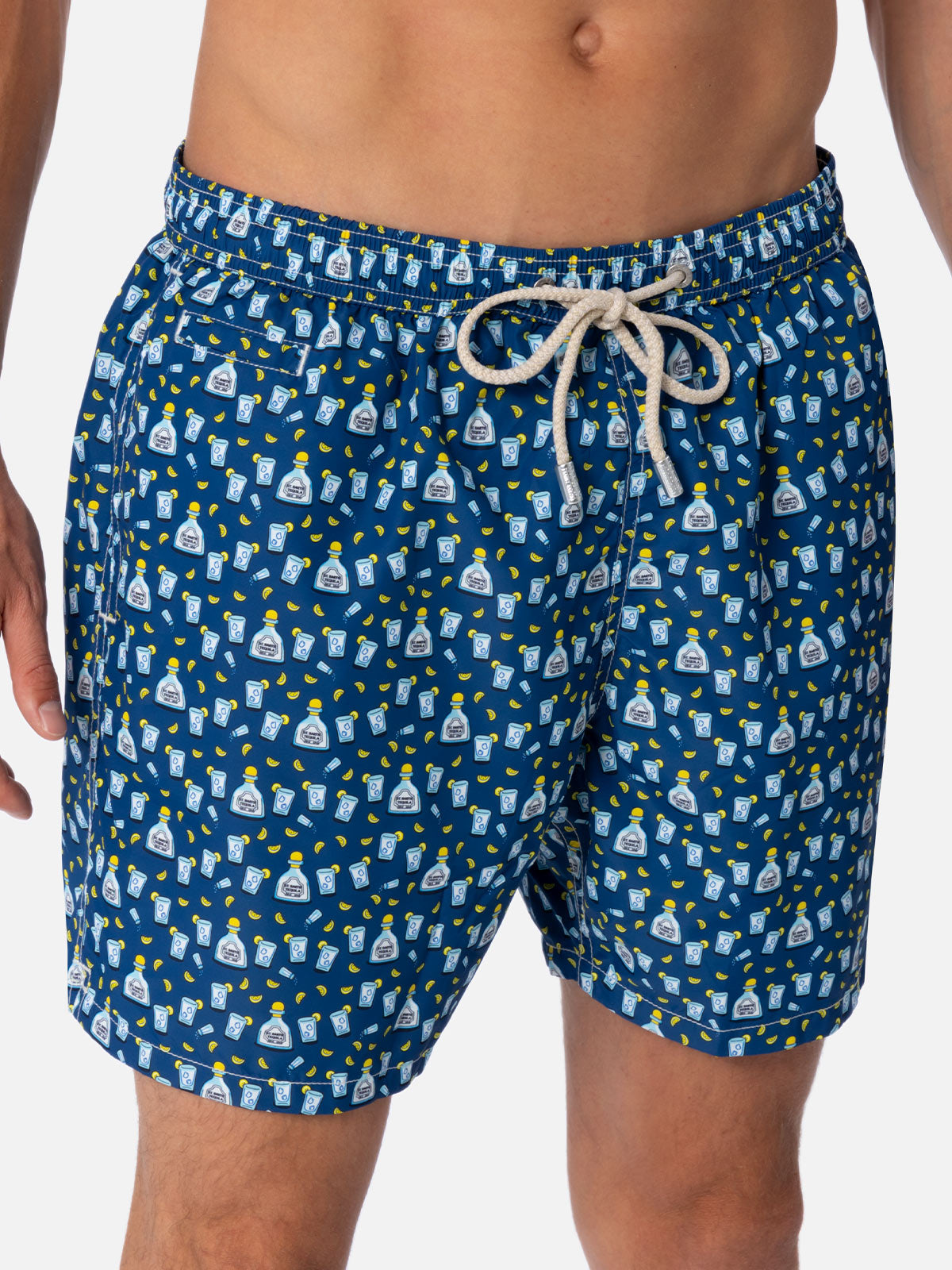 Man lightweight fabric swim-shorts Lighting Micro Fantasy with Tequila print