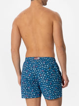 Man light fabric swim shorts with crab print