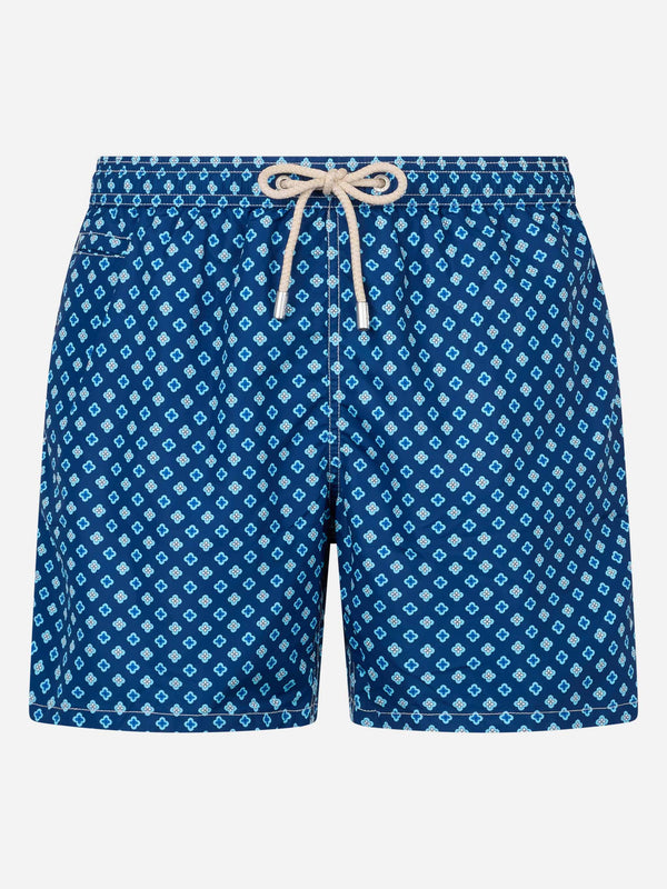 Man lightweight fabric swim-shorts Lighting Micro Fantasy with tie print