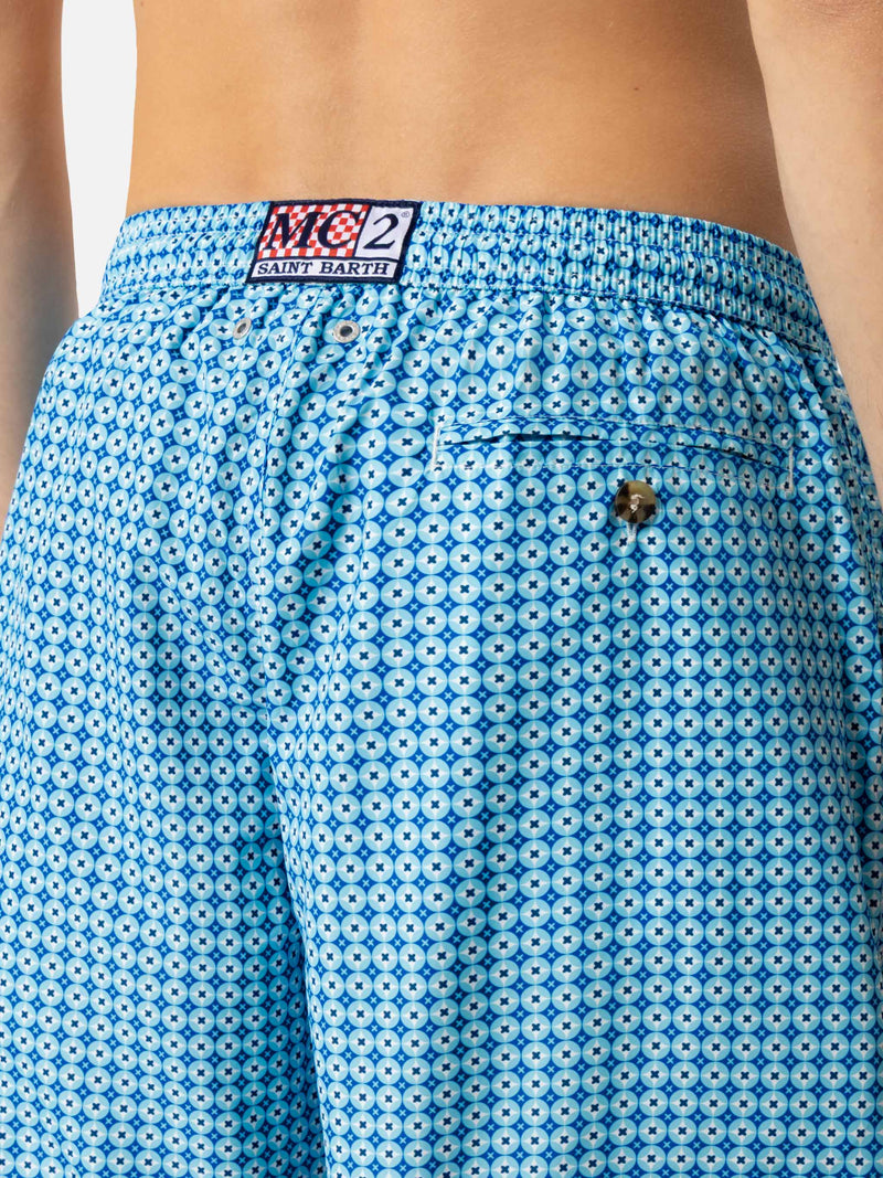 Lightweight fabric swim shorts Lighting with sporty geometric print