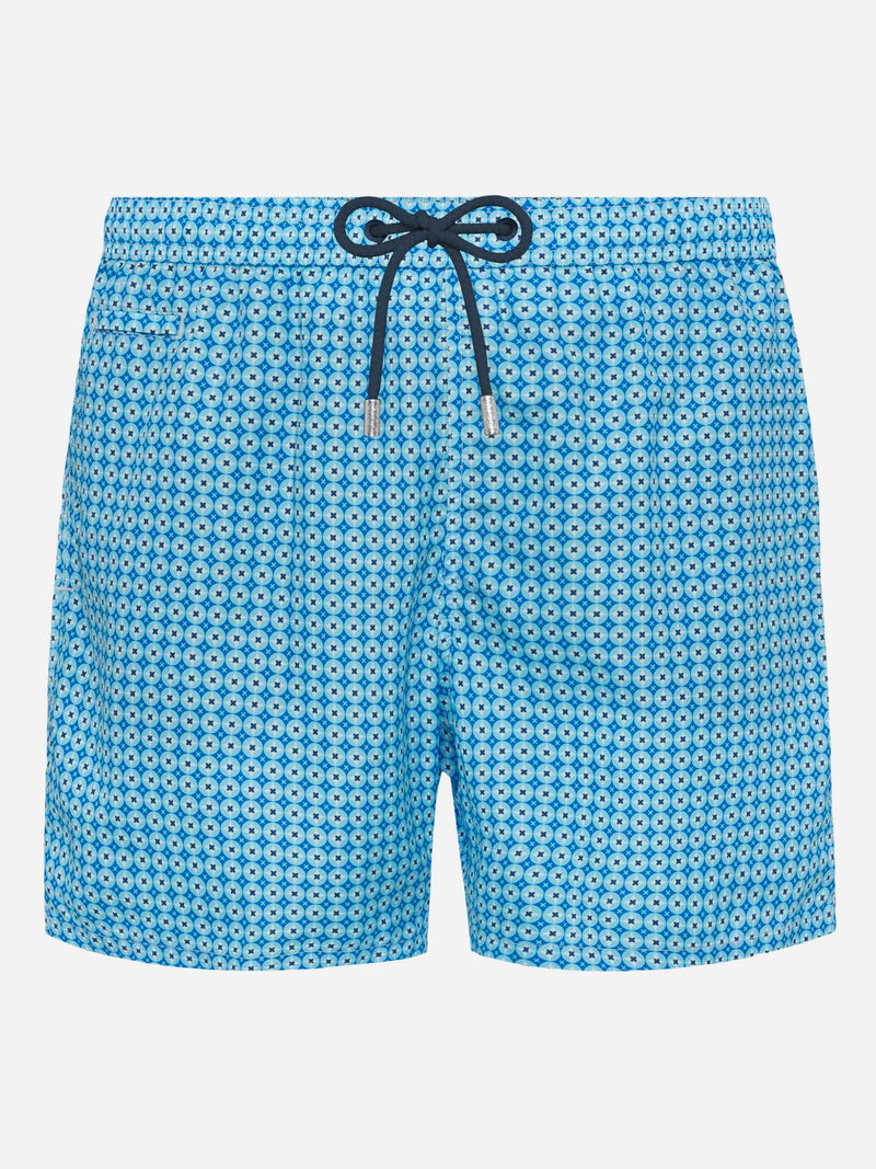 Lightweight fabric swim shorts Lighting with sporty geometric print