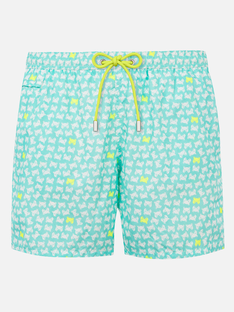 Man light fabric swim shorts with crabs print