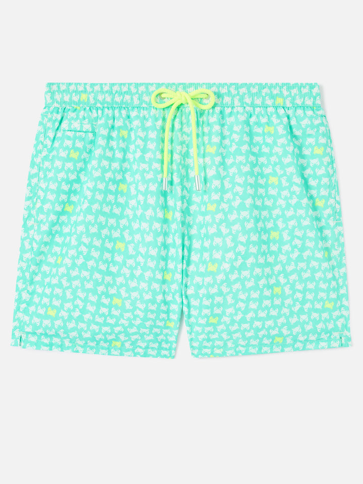 Lighting yellow crab print swim shorts