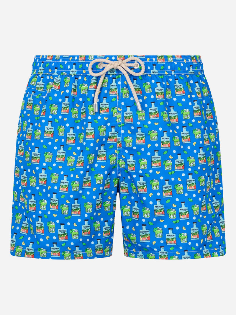 Man lightweight fabric swim-shorts Lighting Micro Fantasy with Paloma Portofino Gin print | PORTOFINO DRY GIN SPECIAL EDITION