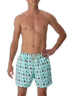 Herren-Badeshorts aus leichtem Stoff Lighting Micro Fantasy mit Uhren- und Getränkeaufdruck