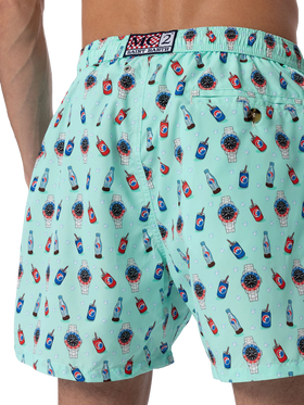 Herren-Badeshorts aus leichtem Stoff Lighting Micro Fantasy mit Uhren- und Getränkeaufdruck