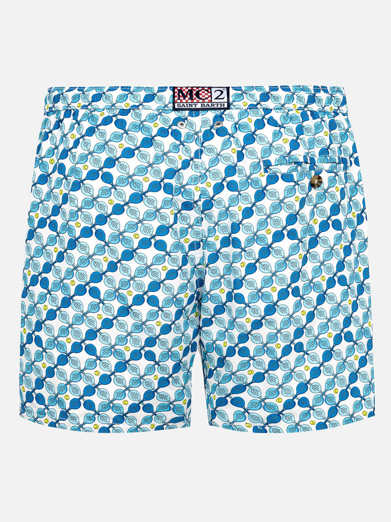 Man light fabric swim shorts with padel rackets print