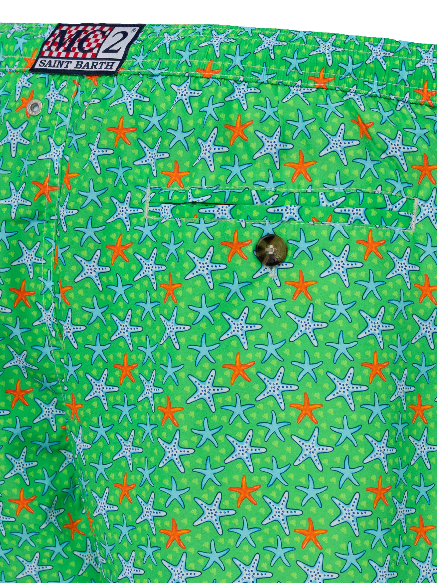 Herren-Badeshorts aus leichtem Stoff mit mehrfarbigem Seestern-Print
