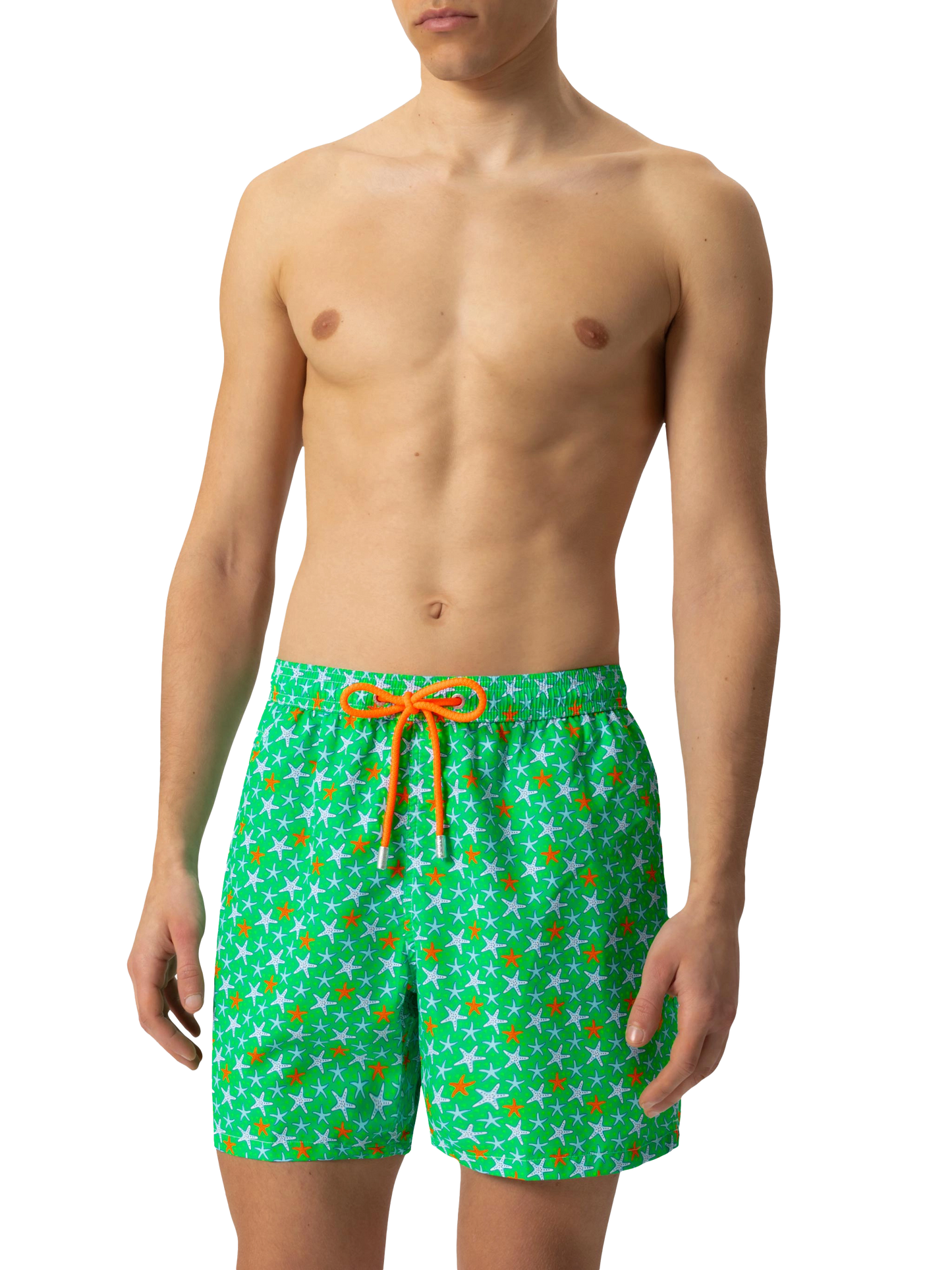 Herren-Badeshorts aus leichtem Stoff mit mehrfarbigem Seestern-Print